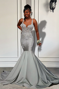 Grey Sweetheart Sequins Evening Dress Sleeveless with Beadings BM bride