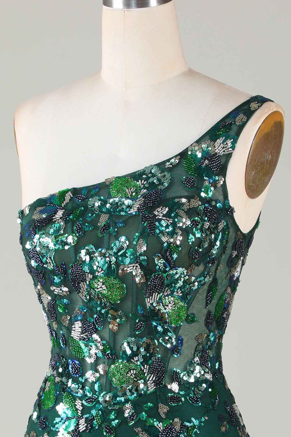 Sparkly Dark Green Tight Short Beaded Homecoming Dress with Feathers Bmbride
