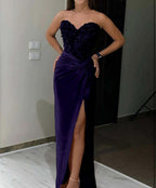 Pink Sequin Applique Long Prom Dress with High Slit BM bride
