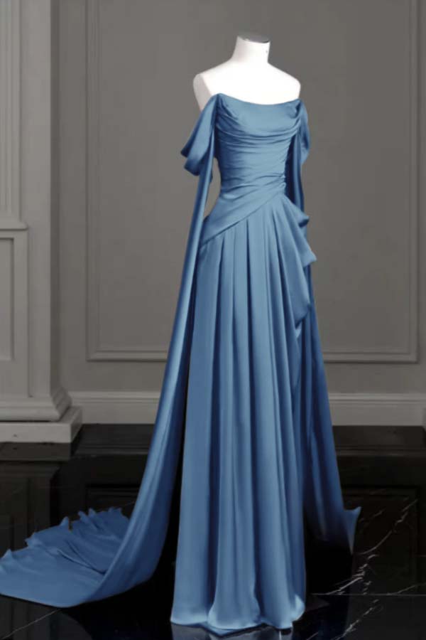 Off the Shoulder Strapless Sleeveless Long Prom Dress With Pleated BMBRIDE
