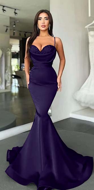 Mermaid Red Spaghetti Strap Sleeveless Sweetheart Prom Dress With Sequins BMBRIDE