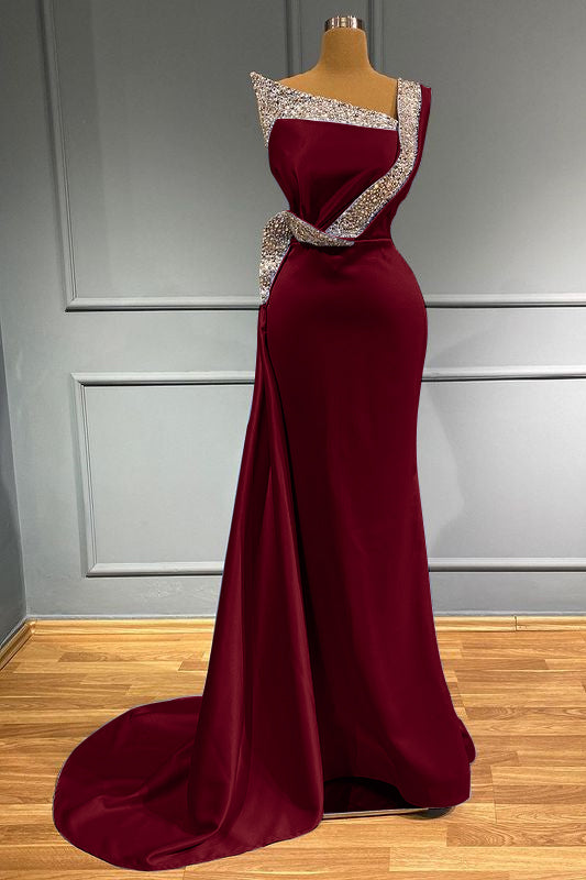 Light Blue One Shoulder Sleeveless Mermaid Long Beads Prom Dress With Ruffles