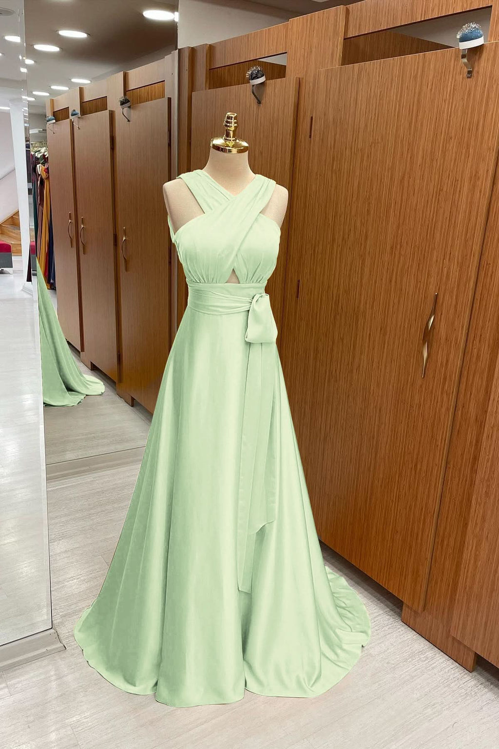 Elegant Strapped A-Line Long Prom Dress with Halter BM bride
