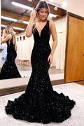 Charming V Neck Mermaid Sweep Evening Dress with Sequins BM bride