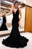 Charming V Neck Mermaid Sweep Evening Dress with Sequins BM bride