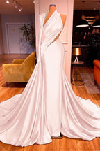 One-Shoulder Long Sleeves Mermaid Evening Dress Long with Beadings BM bride