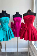 Red Strapless A Line Short Homecoming Dress with Bowknot