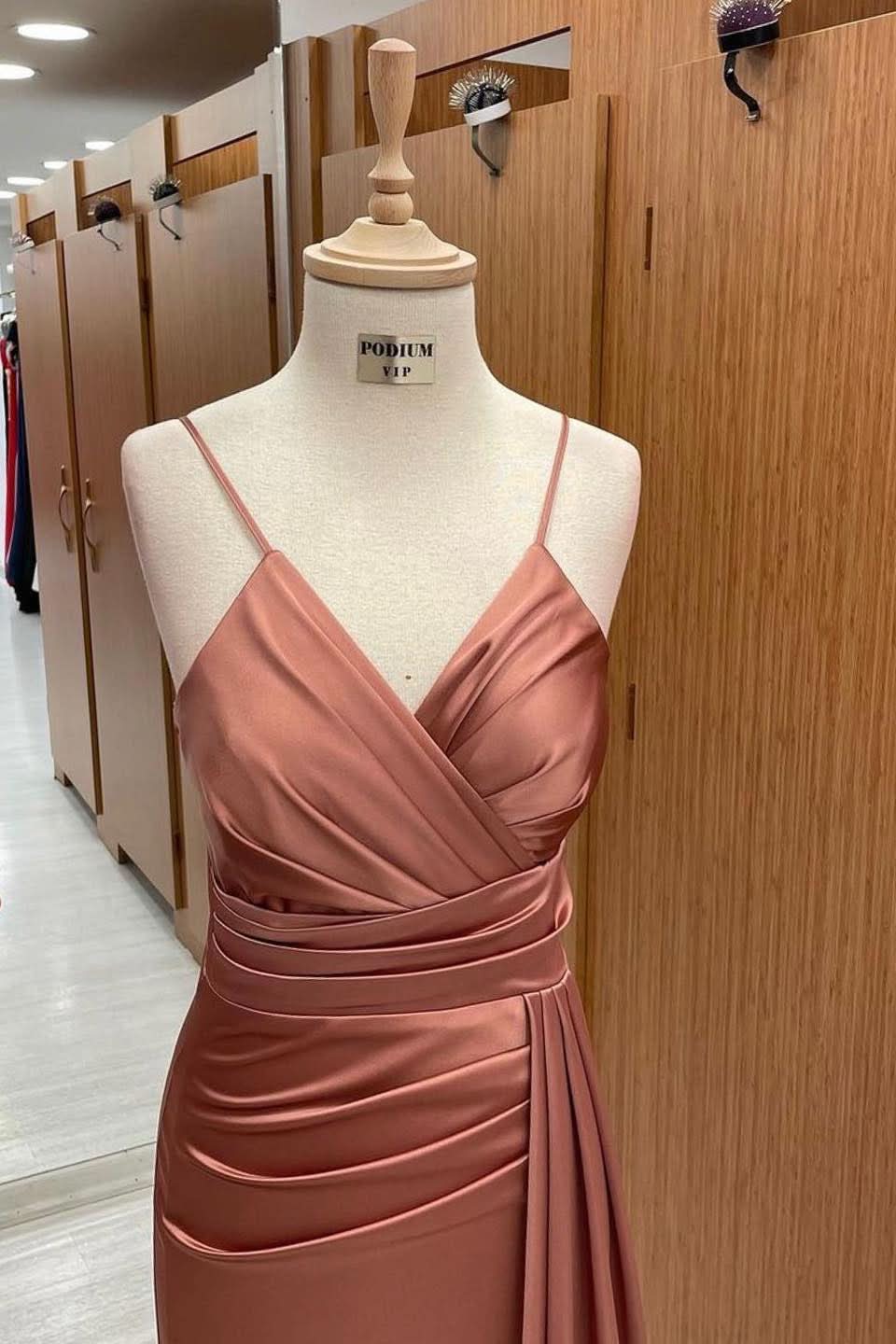 Elegant V-Neck Spaghetti-Strap Mermaid Evening Dress BM bride