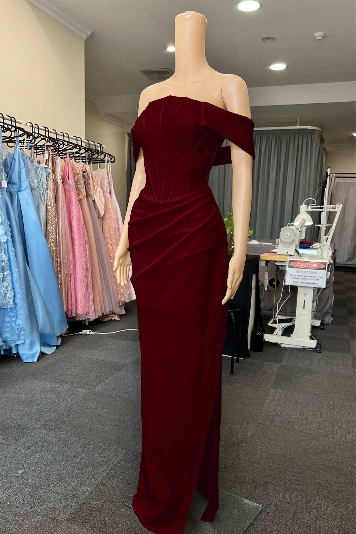 White Off-the-Shoulder Pleated Mermaid Prom Dress with Slit BM bride