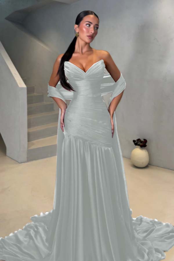 Chiffon Strapless Sleeveless Long Mermaid Prom Dress With Pleated BMBRIDE