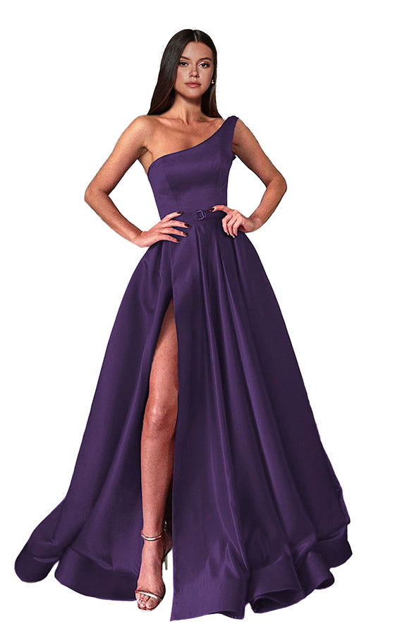 One Shoulder Long Slit Prom Dress BM bride