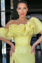 Daffodil Off-The-Shoulder Mermaid Evening Dress with Sequins and Split BM bride