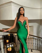 V-Neck Strapless Sleeveless Long Split Prom Dress With Rhinstones HF0007