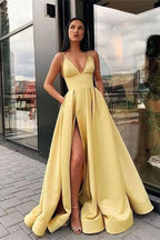 V-Neck Prom Dress with Split and Pocket BM bride