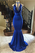 Royal Blue V-Neck Mermaid Long Evening Dress BM bride