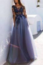Long Sleeve Tulle Prom Dress Long BM bride