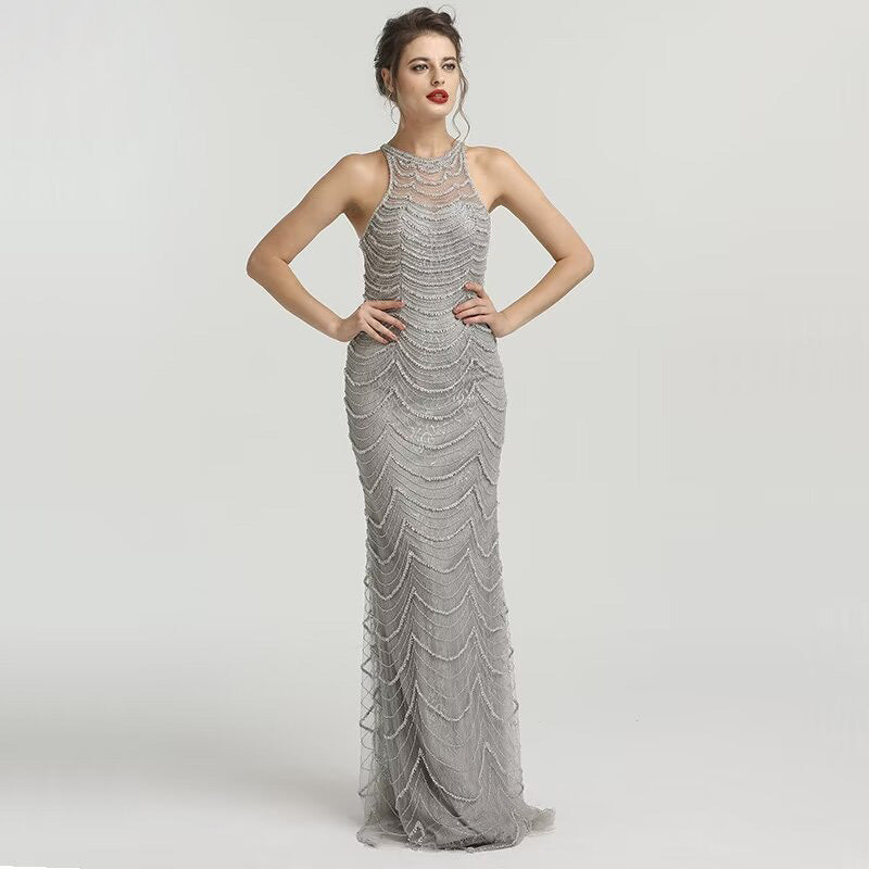 Black Sequin Tulle Mermaid Prom Dress with Sleeveless Design BM bride