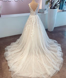 Long A-line V-neck Sleeveless Wedding Dress With Lace Tulle BM bride