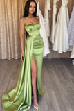 Sage Spaghetti-Strap Sweetheart Mermaid Evening Dress with Split BM bride