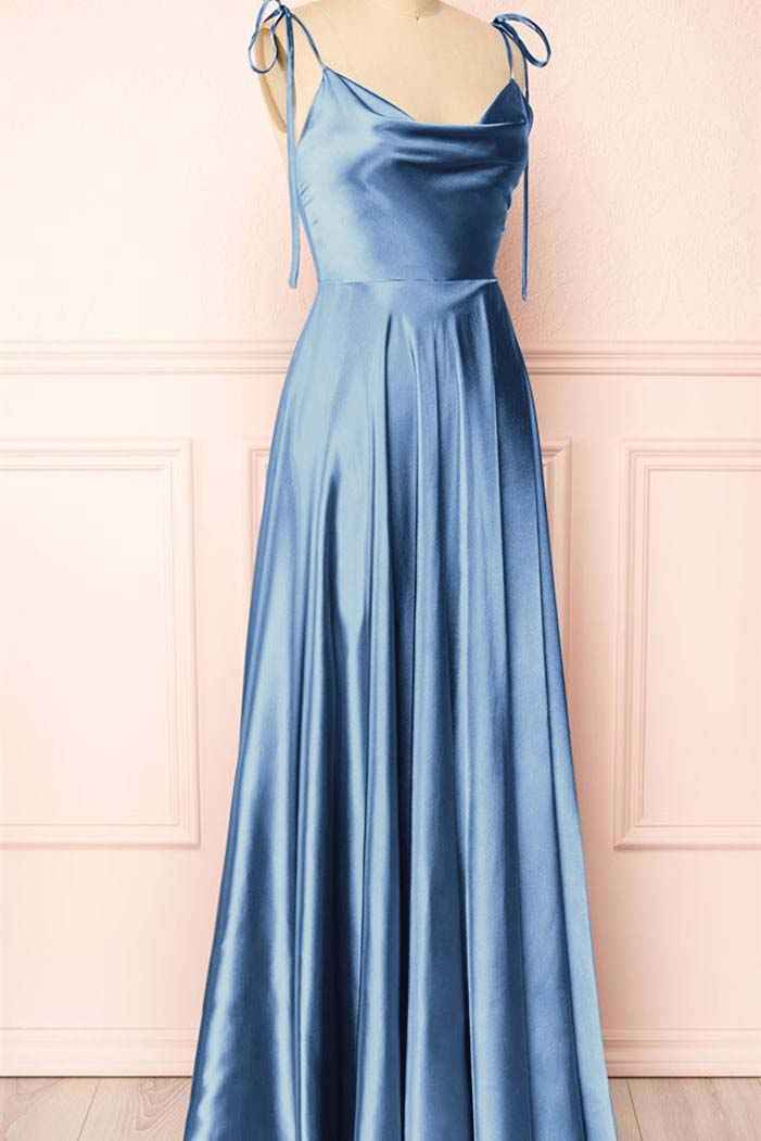 Simple Spaghetti Strap Sleeveless Prom Dress With Split Open Back