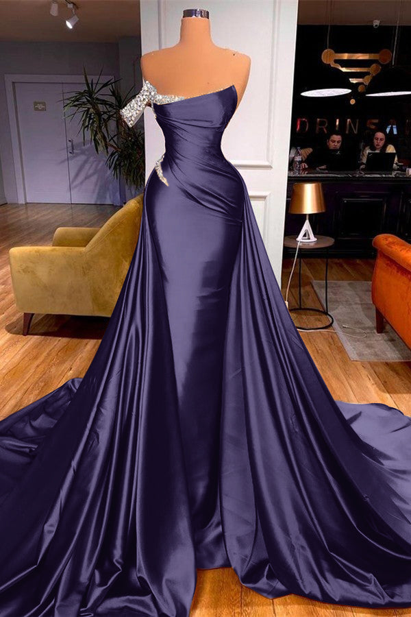 Sleeveless Beadings Mermaid Prom Dress One Shoulder With Detachable skirt BMBRIDE