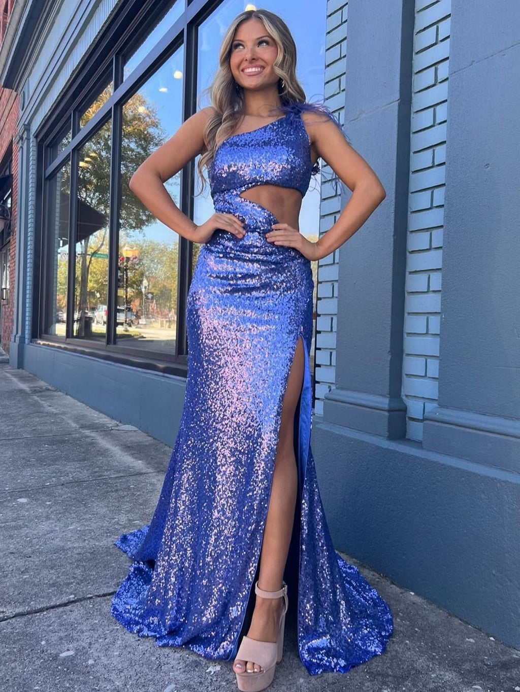 Unique One Shoulder Sparkly Black Mermaid Prom Dress BM bride