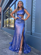 Unique One Shoulder Sparkly Black Mermaid Prom Dress BM bride