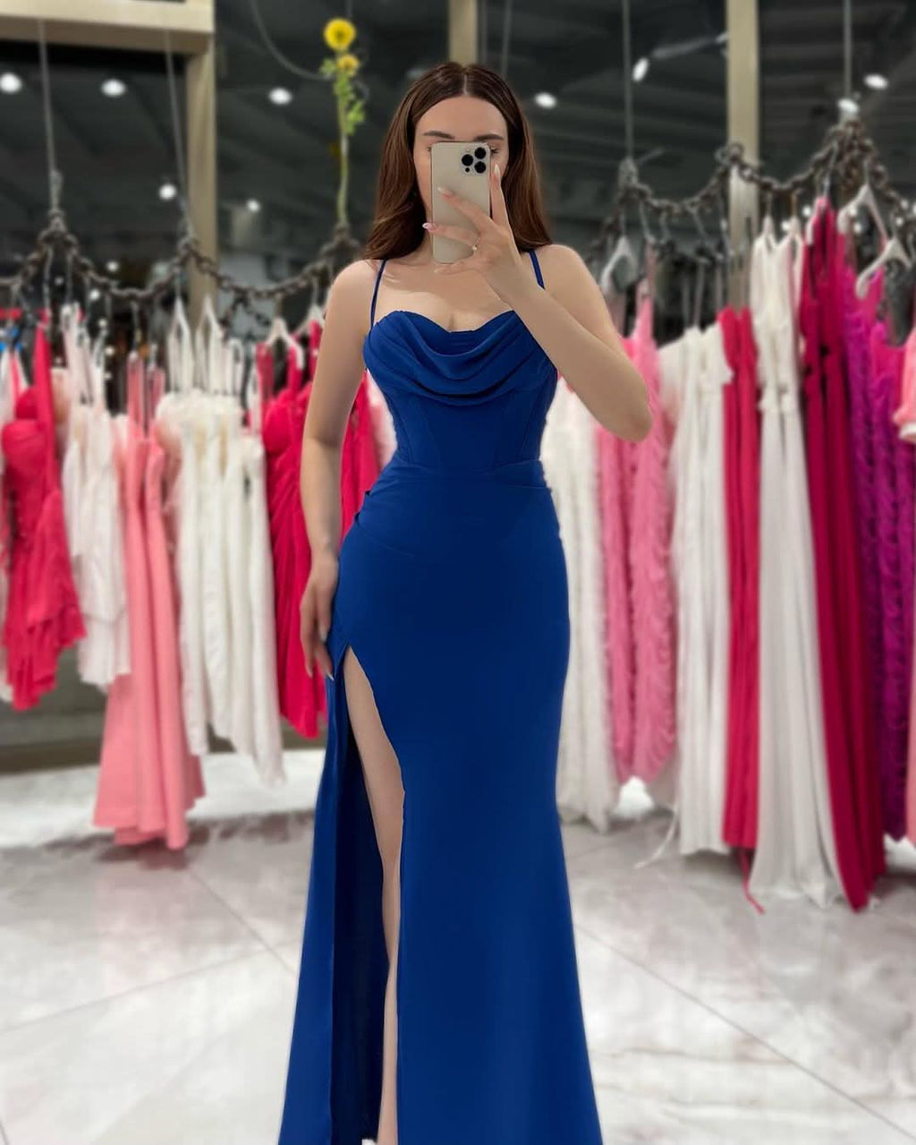 Black Spaghetti Strap Evening Dress Gown with High Slit BM bride