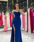 Black Spaghetti Strap Evening Dress Gown with High Slit BM bride