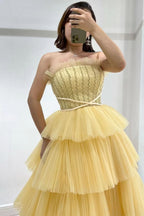 Daffodil Strapless Sleeveless Layered Tulle Prom Dress BM bride