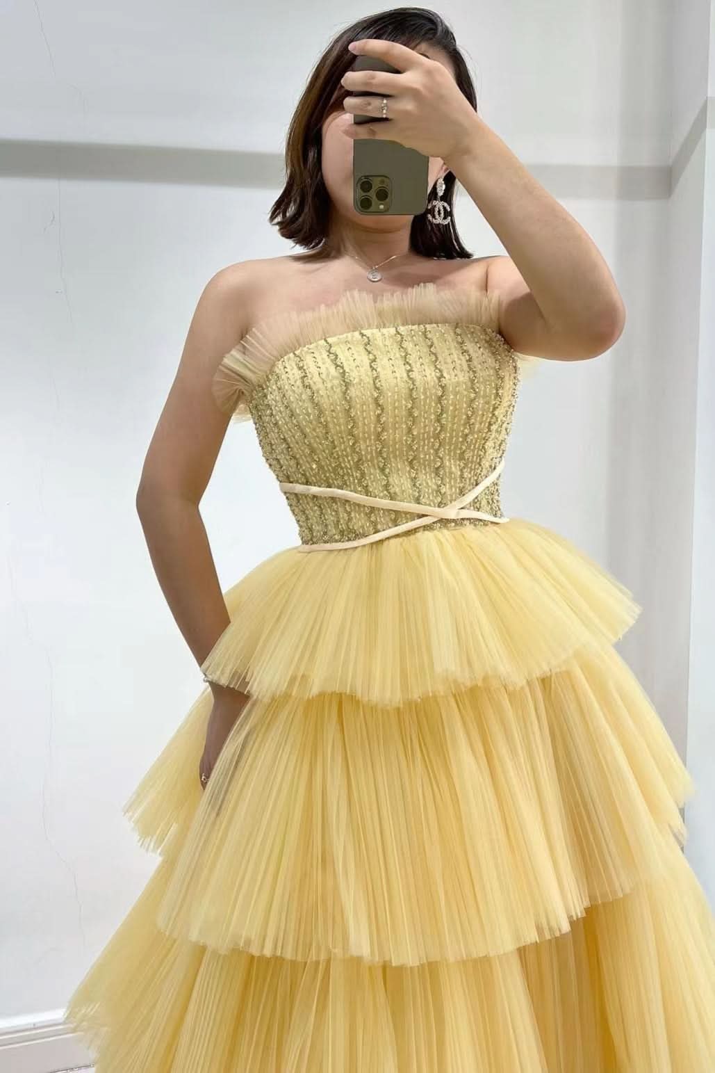 Daffodil Strapless Sleeveless Layered Tulle Prom Dress BM bride