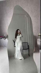Charming White High Neck Long Sleeves High Waist Long Prom Dress With Ruffles