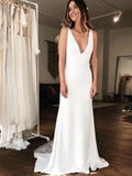 Classy V-neck Lace Backless Mermaid Wedding Gown BMbride