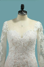 Long Sleeve Bateau Floor-Length Mermaid Wedding Dress with Lace Appliques BM bride
