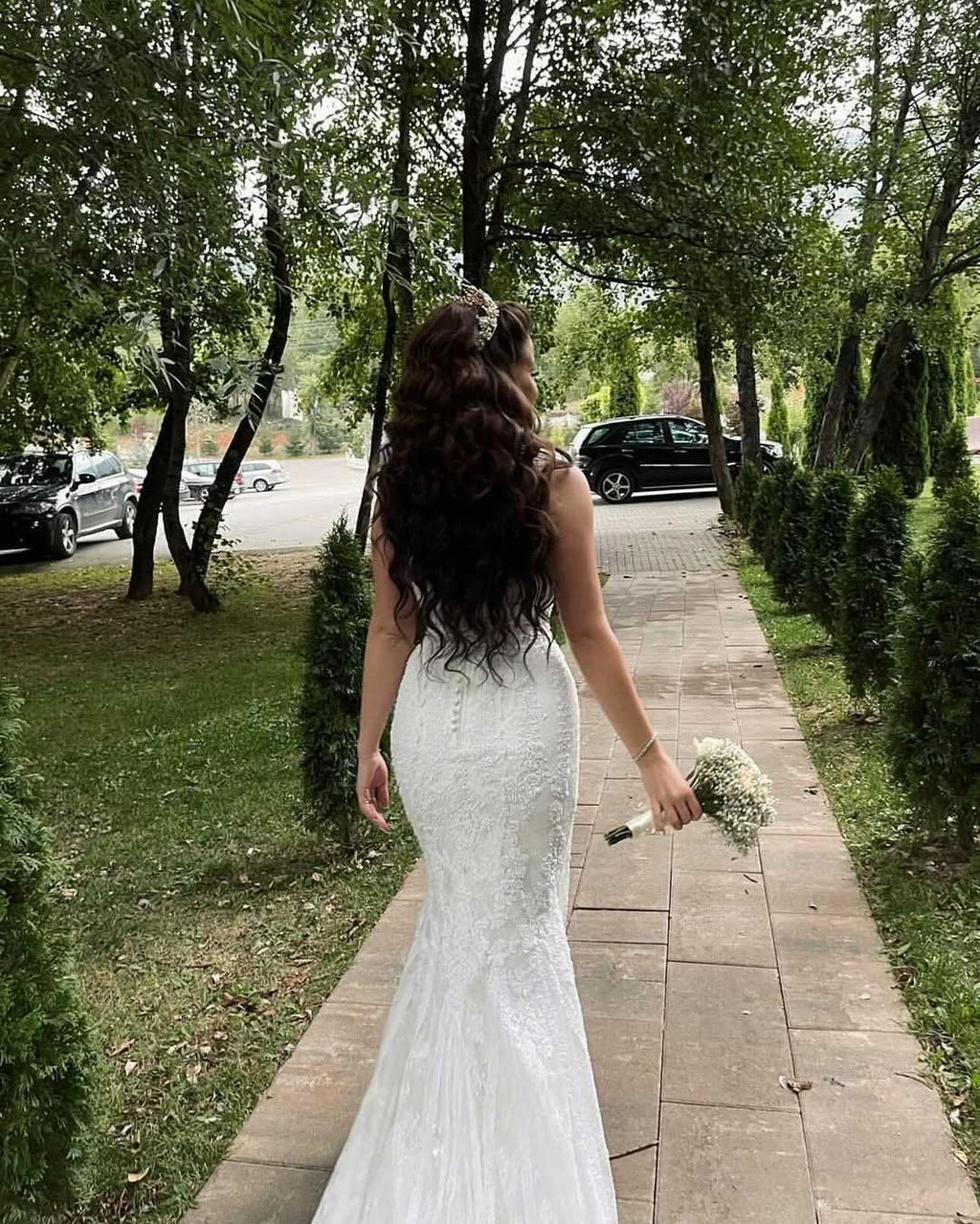 Princess Off-the-shoulder Wedding Dress Long Sleeves Tulle Floral With Lace Appliques BM bride