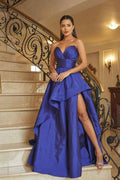 Strapless Sleeveless Sweetheart Split Long Prom Dress With Ruffles