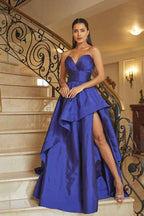 Strapless Sleeveless Sweetheart Split Long Prom Dress With Ruffles