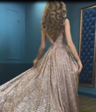 V-Neck Sequins Spaghetti-Straps Evening Dress BM bride