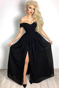 Off-the-Shoulder Black Prom Dress BM bride