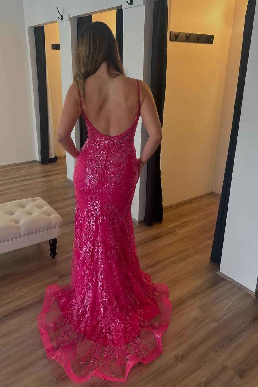 Charming Spaghetti Strap Sleeveless Long Split Prom Dress With Appliques