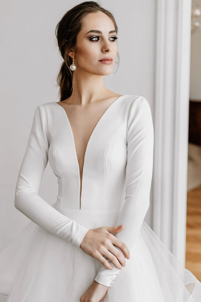 Long Sleeve Tulle Wedding Dress BM bride