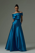 Off the Shoulder Sleeveless Long Prom Dress With Pleated Pocket BMBRIDE