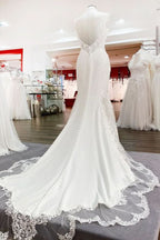 Sweetheart Long Mermaid Spaghetti Strap Open Back Wedding Dress with Lace and Satin BM bride