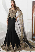 Amazing Long Sleeves Mermaid Prom Dress With Gold Appliques Cape