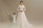 Sheer Long Sleeve A-Line Illusion Tulle Wedding Dress with Lace BM bride