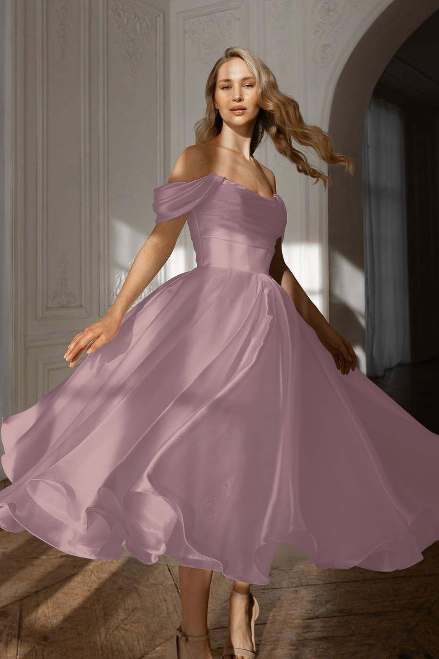 White Off the Shoulder Sleeveless Long Prom Dress With Pleated