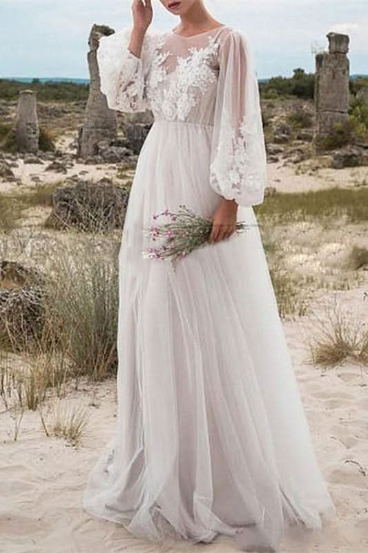 Bubble Sleeve Tulle Lace Wedding Dress BM bride