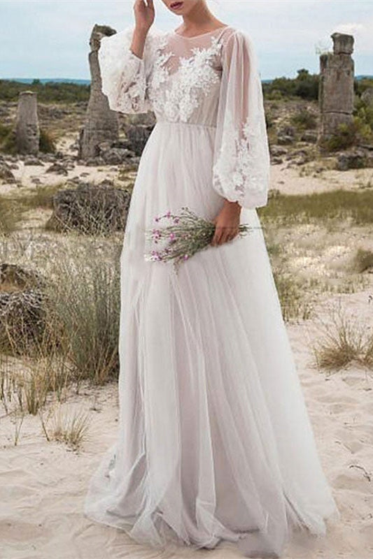 Bubble Sleeve Tulle Lace Wedding Dress BM bride