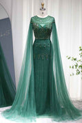 Jewel Neck Mermaid Prom Dress Cap Sleeves Tulle With Appliques Diamond