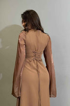 Charming Long Sleeves Jewel High Waist Long Prom Dress With Ruffles